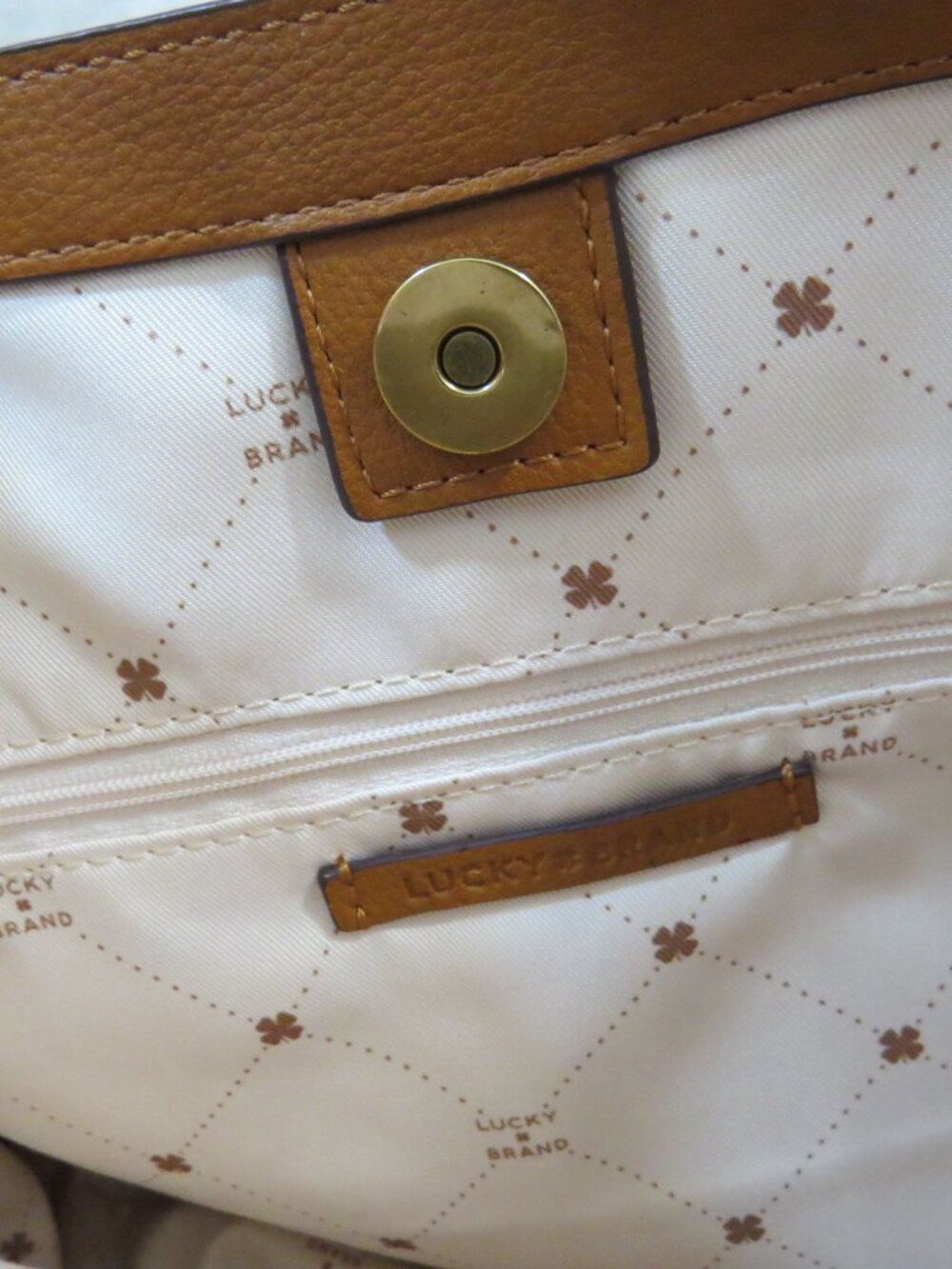 Lucky Brand Large Tan Faux Leather Tote Shoulder Crossbody Bag - Picture 11 of 16